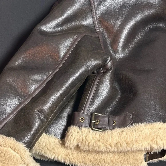 Zara Dark Brown Leather Jacket with Cream Shearling - Picture 3 of 3